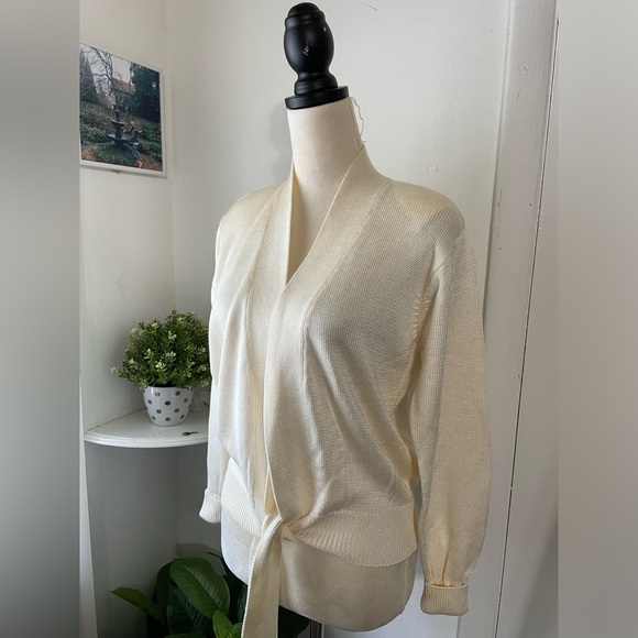 FIA ITALIA women's cardigan ivory, bow at waist SIZE M - Picture 3 of 17